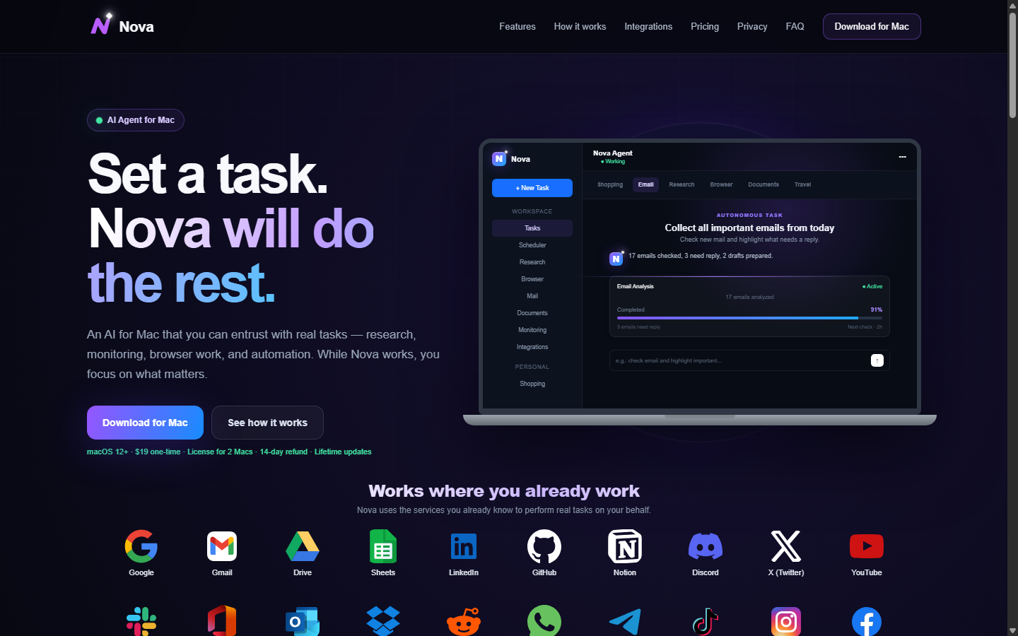 Nova Desk app window with an active task
